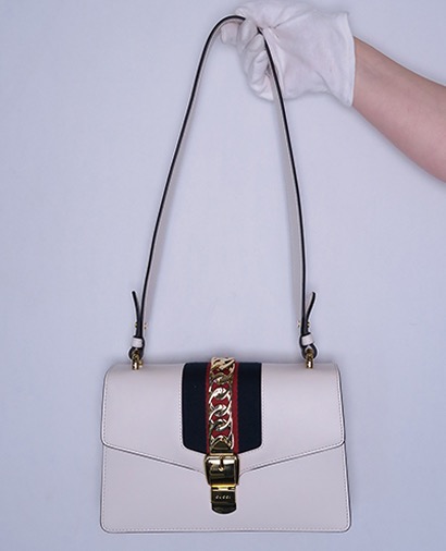 Sylvie Small Shoulder Bag, &pound;950, Handbags, White, Leather, Front view